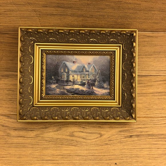 Thomas Kinkade Gicleé Framed Canvas 9.5x7.5 with winter landscape